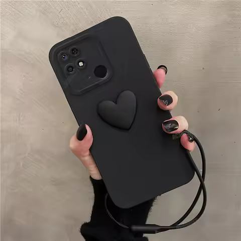 Redmi10c Cute 3D Love Heart Silicone Case On For Xiaomi Redmi 10c 10a 10 9 9c 9a Lanyard Wrist Strap