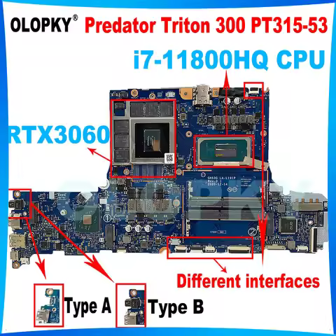 GH53G LA-L191P for Acer Predator Triton 300 PT315-53 Laptop Motherboard i5 i7 i9-11th Gen CPU RTX306