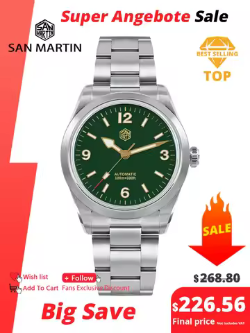 San Martin New 38mm Vintage Enamel Dial NH35 Men Sport Watch Explore Climbing Series Automatic Mecha