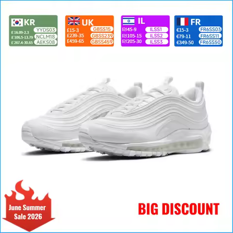 Nike Air Max 97 Retro Cushioning Breathable Lightweight Low-Top Casual Running Shoes Women's White D