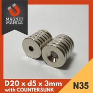 Magnet Manila 4pcs D20mm X D5mm 3mm N35 Countersunk Neodymium Super Strong Neodymium Magnet