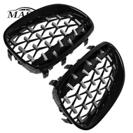 Pair Car Racing Grill Front Kidney Grille Diamond Meteor Style Grill for BMW E60 E61 5-Series 2003-2