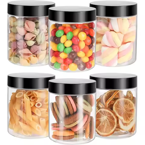 6 Pack Plastic Jars with Lids,8oz Clear Storage Container,Leakproof Plastic Mason Jars,Empty Round S