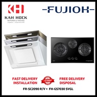 FUJIOH FR-SC2090 R/V 900MM INCLINED DESIGN COOKER HOOD + FH-GS7030 SVGL BLACK GLASS GAS HOB BUNDLE