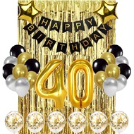 (SG Seller) 40th Birthday Decorations, 40th Birthday Balloon, Black and Gold Birthday Decorations Se