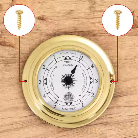 Compact Nautical Tide Clock Brass Material Silent Sweep Low Tide Indicator for Boat Cabin Greenhouse