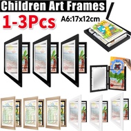 1-3Pcs Children Art Frames A6 Kids Artwork Wooden Replaceable Photo Display Magnetic Front Open for 