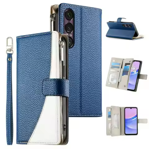 Zipper Lanyard Crossbody Leather Wallet Flip Case for Sony Xperia 1 VII Shockproof Cover for Xperia 
