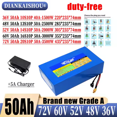 21700 battery pack 48V 52V 60V 72V 50AH Lithium battery pack 1500W-3500W High Power BMS Applicable t