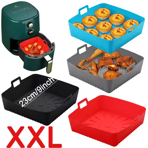 Large Air Fryer Silicone Basket Liners 9 Inch XXL Airfryer Molds Reusable Square 23cm Oven Baking Tr
