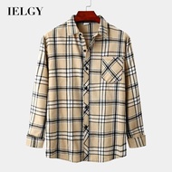 IELGY เสื้อเชิ้ตลายสก๊อตผู้ชาย