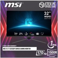 MSI 31.5" G32CQ5P Curved Gaming Monitor - WQHD / VA Panel / 170Hz / 1ms / Adaptive-Sync # 9S6-3DB44H