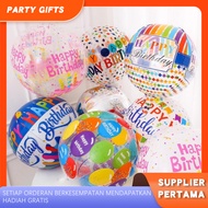 22 Inch Transparent Round 4D Foil Balloon Happy Birthday Theme for Birthday Decoration