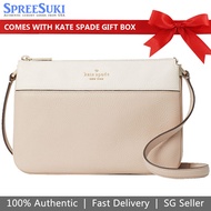 Kate Spade Handbag Crossbody Leila Pebbled Leather Triple Gusset Light Sand Off White # WKR00423D1