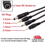 0.7mm/1.4mm/1.7mm/2.5mm DC Plug to 2.1mm DC Socket Adapter Cable Length 10cm/3meter for 1 unit