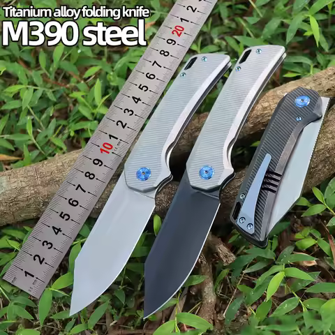 M390 steel Outdoor folding knife , titanium alloy handle practical hunting camping survival knife ta