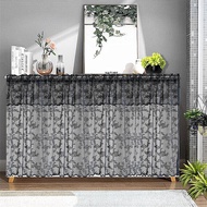 Black Floral Knitted Short Curtain Retro Woven Lace Curtain Valance for Kitchen Small Window Vintage Doorway Sheer Tier Curtain Panels Rod Pocket for Room Divider Bathroom