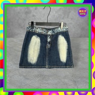 Second-Hand Blue Denim Metal Buckle Waist Mini Low-Waist 29 Short Skirt F620 [Mentaiko Vintage Summo