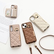 多型號相容於智慧型手機外殼、彩色後殼[絎縫雙折卡夾、線條部件、姓名雕刻]、帶鏡子的智慧型手機單肩包 JE10U