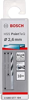 Bosch Professional 10-Piece PointTeQ HSS Twist Drill Bit (for Metal, 2.6 x 30 x 57 mm, Drill Driver 