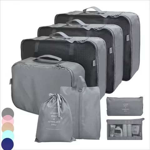 Waterproof Packing Cubes 8pc Set for Suitcases Travel Packing Organizer With Double Zipper Pulls Mes