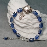 手鍊 天然 藍晶石 白拓帕石 珍珠 雙面貝殼 925銀飾 飾品 首飾