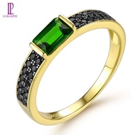 Lohaspie Jewelry Pure 925 Real Sterling Silver Ring Green Natural Chrome Diopside Ring Yellow Gold Plated Ladies Ring Silver Birthday Gift 925 Silver Engagement Ring Jewelry