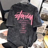 Black Bleached Shirt oversize Women's tshirt Cotton Fabric 1 pink letters Cool Round Neck T-Shirt 3x