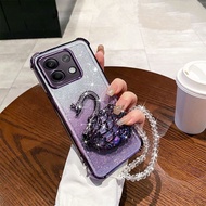 For Motorola MOTO G86 G84 G72 G60 G56 G24 G05 5G 4G Handphone Casing with 3D Swan Stand Holder + Han