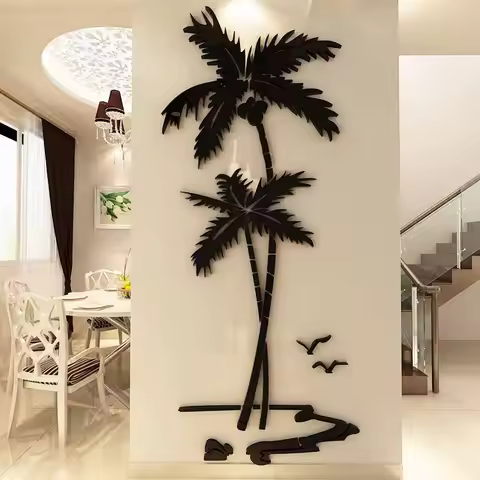 3D Coconut Tree Acrylic Mirror Wall Stickers TV Wall Background DIY Wall Decals Mural For Bedroom Li