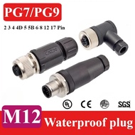 Waterproof A/D-type M12 2 3 4 5 6 8 12 17 Pin Connector PG7/PG9 Shielded Aviation Plug Elbow IP67 M1