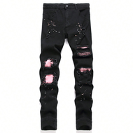 ผู้ชาย y2k ยืดกางเกงยีนส์ Skinny กางเกงยีนส์ผู้ชายสบายๆกางเกง Ripped Patchwork SLIM FIT DENIM Hip Ho