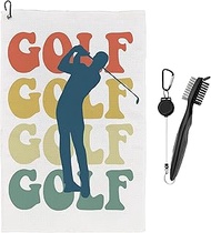 Ecezatik Groovy Retro Golf Towels for Golf Bags Men with Clip - Golf Accessories for Men, Golf Gifts for Men, Gifts for Men Golfers, Gifts for Golf Lovers, Golf Towel and Brush Set