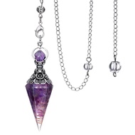 Amethyst Treatment Crystal Point Divination Pendulum,Resin Gravel Faceted Hexagonal Chain Pendulum