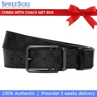 Coach Men Men Belt In Box Double Bar Buckle Cut To Size Reversible Belt, 38 Mm Gunmetal Charcoal Bla