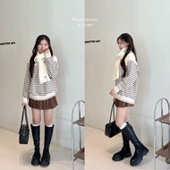 Beberlin เสื้อสเวตเตอร์ลายทางพร้อมผ้าพันคอสุดเก๋ รุ่น Wendy sweater / No : 1009