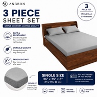 Angbon Plain Cotton 3 In 1 Single Size Bed Sheet 36"*75"*8" Fitted Sheet Pillow Case Set