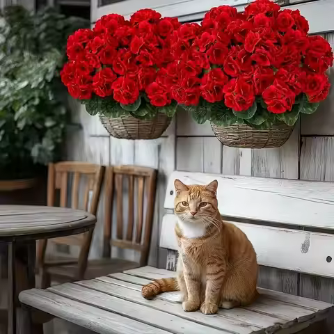 Silk Begonia Flower Lifelike Geranium Arrangement Decorative Plant for Home Living Room Office Table