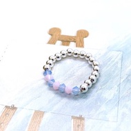 純銀 S925 施華洛世奇水晶 銀珠戒指1 (粉紅. 白, 粉藍)