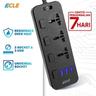 ECLE Power Strip Stop Kontak 3 Power Socket 3 Smart USB Port Terbaru