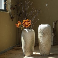S/🌔Floor Large Vase Retro Stoneware Silent Style Ceramic Decoration High-End Living Room Flower Arrangement Vase High Po