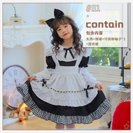 Black And White Plaid Long Sleeve Maid Costume Alice Lolita Princess Dress Childrens Clothing Girl L