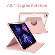 720° Rotatable Case For IPad Pro 12.9 2018 2020 2021 2022 Mini 6 Pro 9.7 Tablet Case Hard Acrylic With Pencil Holder