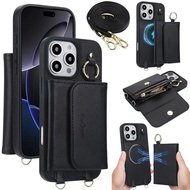 Designed for iPhone 16e/16/15/14/13/12 Pro Max Wallet Case Detachable Wallet Case with Crossbody Str