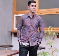 BAJU BATIK WARNA UNGU PRIA Kemeja Batik Pria Slim Fit  Lengan Panjang/Kemeja Batik Hem /Kwalitas Pre