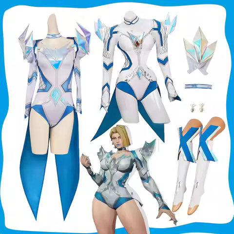 Emma Frost Cosplay Women Blue White Jumpsuit Earrings Necklace Costume Roleplay Game Rivals Cloth Ha