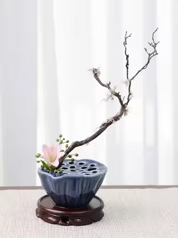 Ceramic Lotus Seedpod, Japanese Ikebana Flower Arrangement Vase, Tea Table, Desktop Small Flower Pot