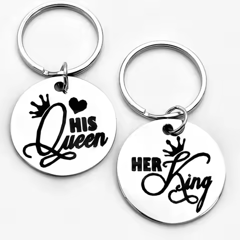 1/2pcs HIS Queen/HER King， Couple's Heart and Crown Pattern Design Keychain, Valentine's Day Gift, W