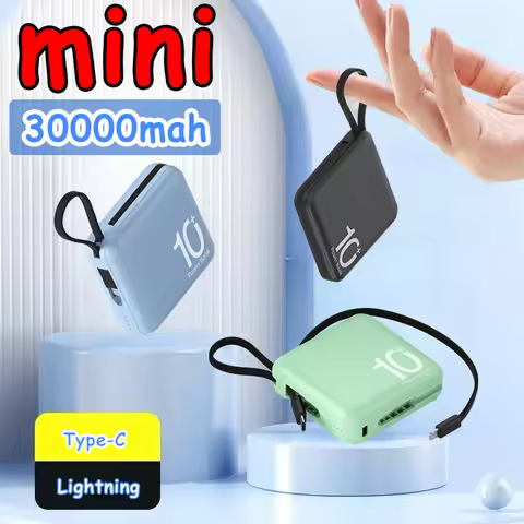 Portable External Battery 30000mAh Mini Power Bank Built-in Type C Cable Fast Charger for IPhone 15 