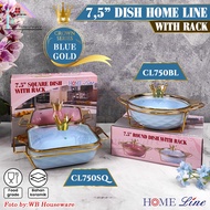 HOME LINE 7.5 inch round and square casseroledeluxe blue gold with chrome gold stainless steel shelf